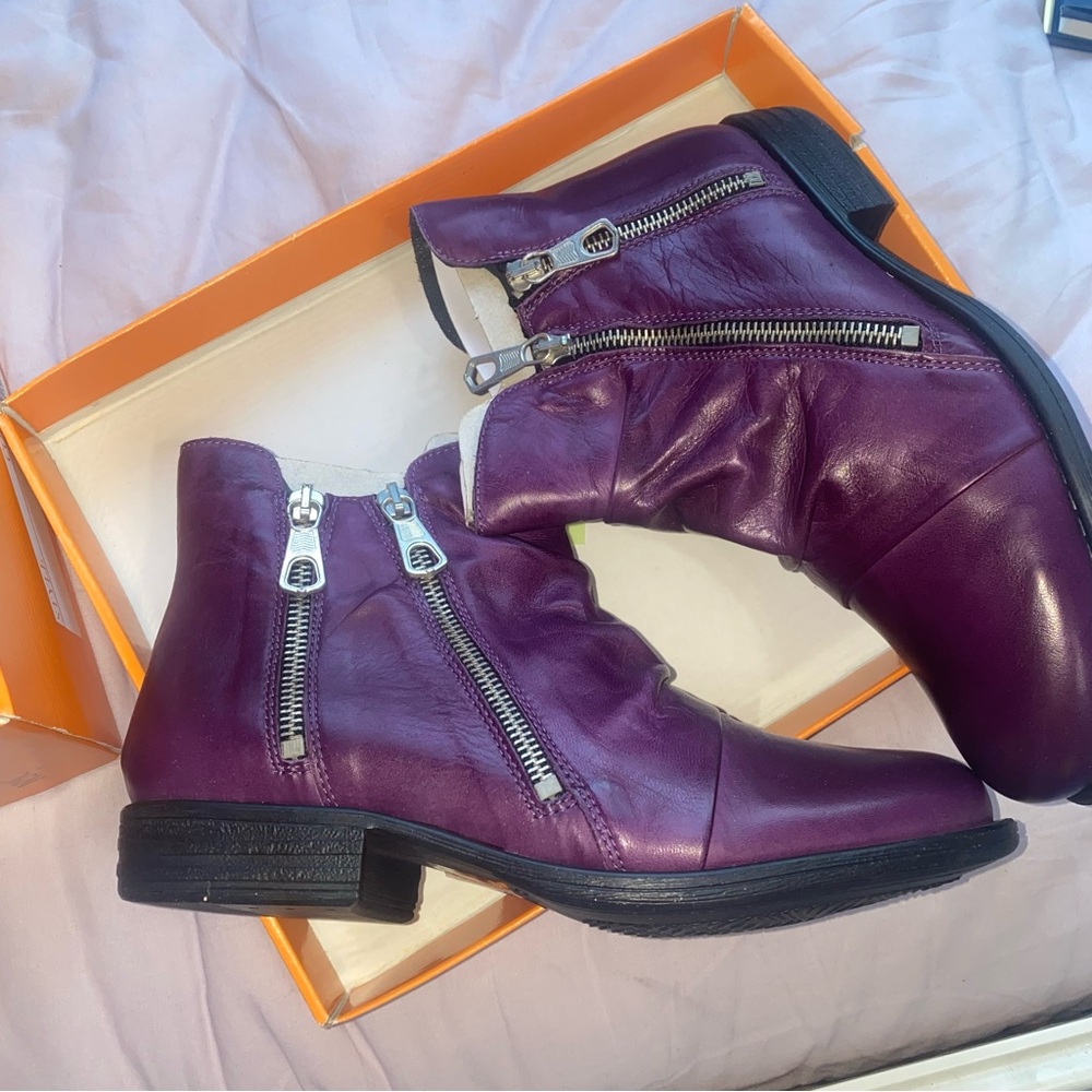Purple Leather Ankle Boots